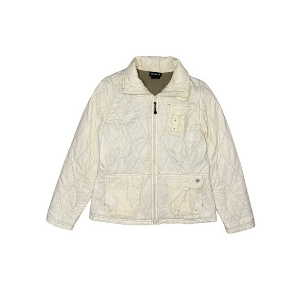 Athleta Women’s Medium Quilted Puffer Jacket Cream Zip Front - Picture 1 of 7
